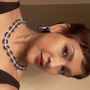 925 Genuine Black Spinel and Gemstone Tennis Necklace. FIRM.